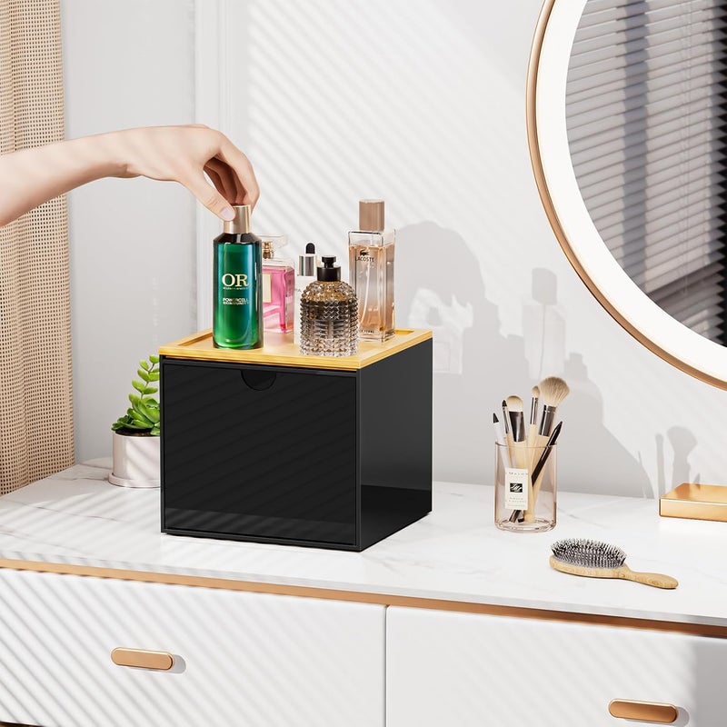 VITVITI Drawer Disposable Face Towel Holder Box, Acrylic Facial Towel Container for XL Clean Skin Club, Large Disposable Face Towels Storage with Bamboo Lid, for Bathroom, Vanity Makeup, Black - Image 4